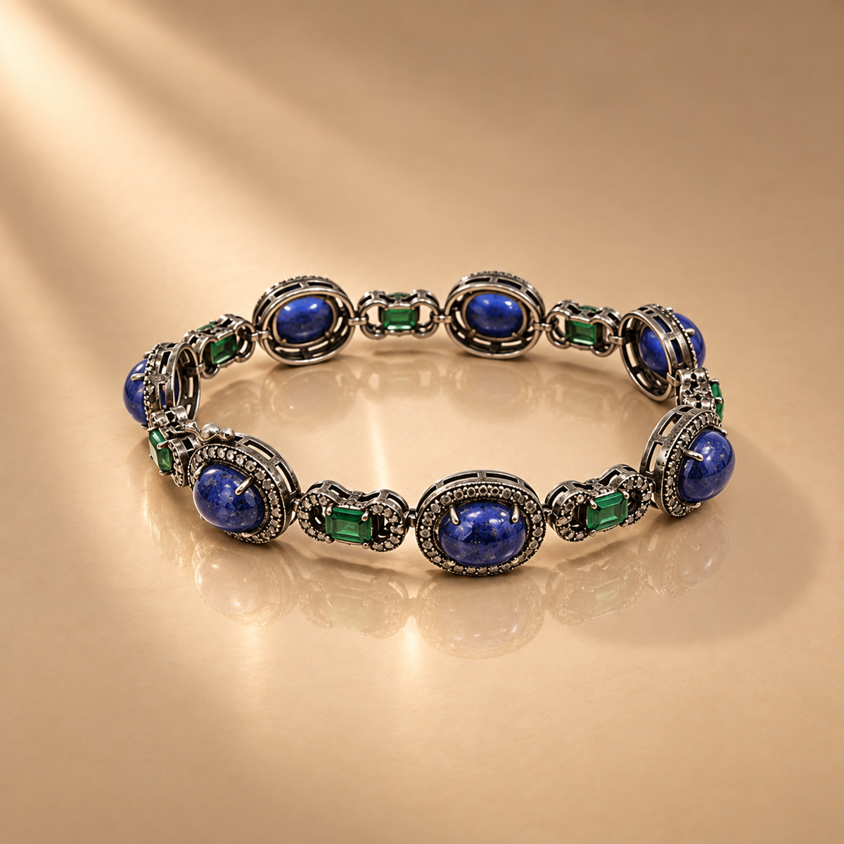 2.88 ct Natural Diamond Blue Sapphire Emerald Bracelet