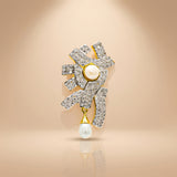 925 Sterling Silver Radiant CZ Pearl Brooch
