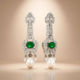 925 Silver Green Emerald Pearl Drop Earrings