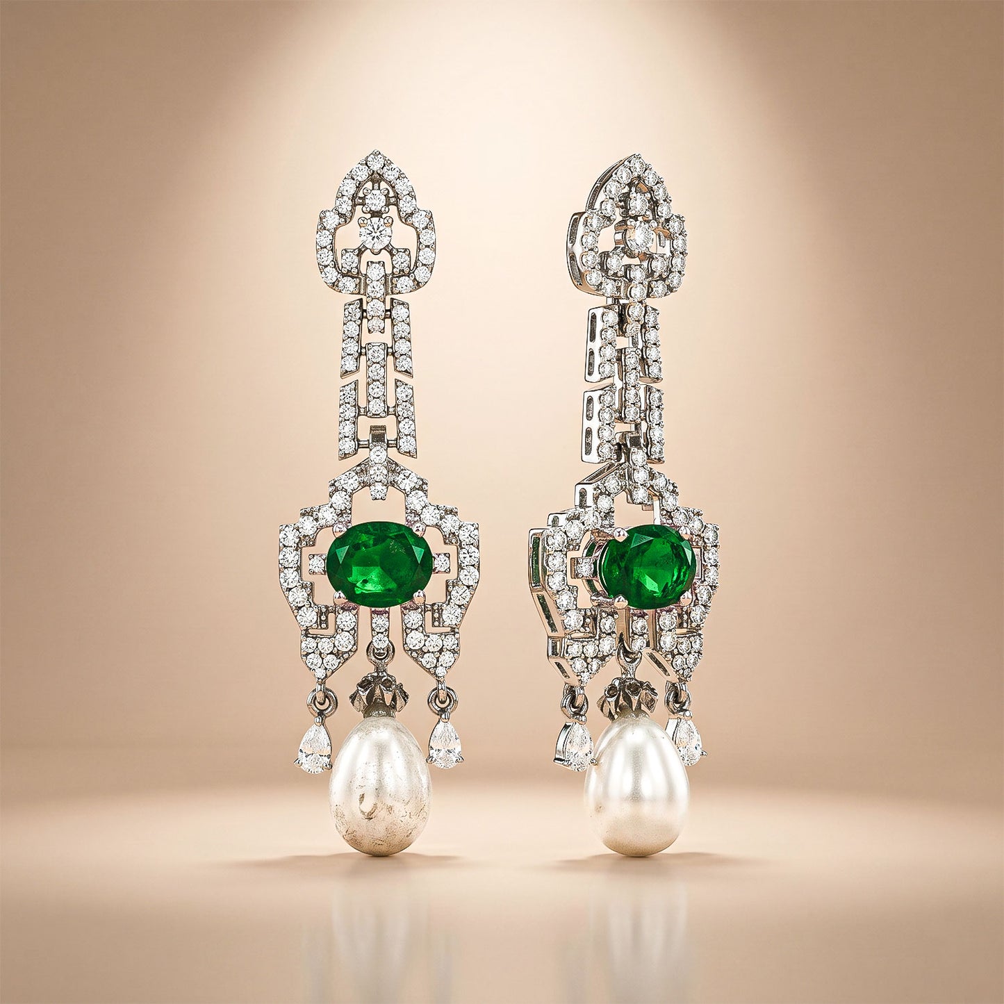 One-of-One Emerald Pearl Drop Earrings in 92.5 Silver