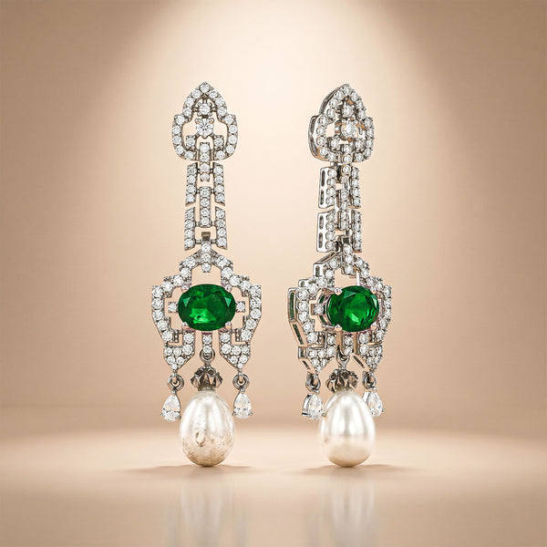 One-of-One Emerald Pearl Drop Earrings in 92.5 Silver