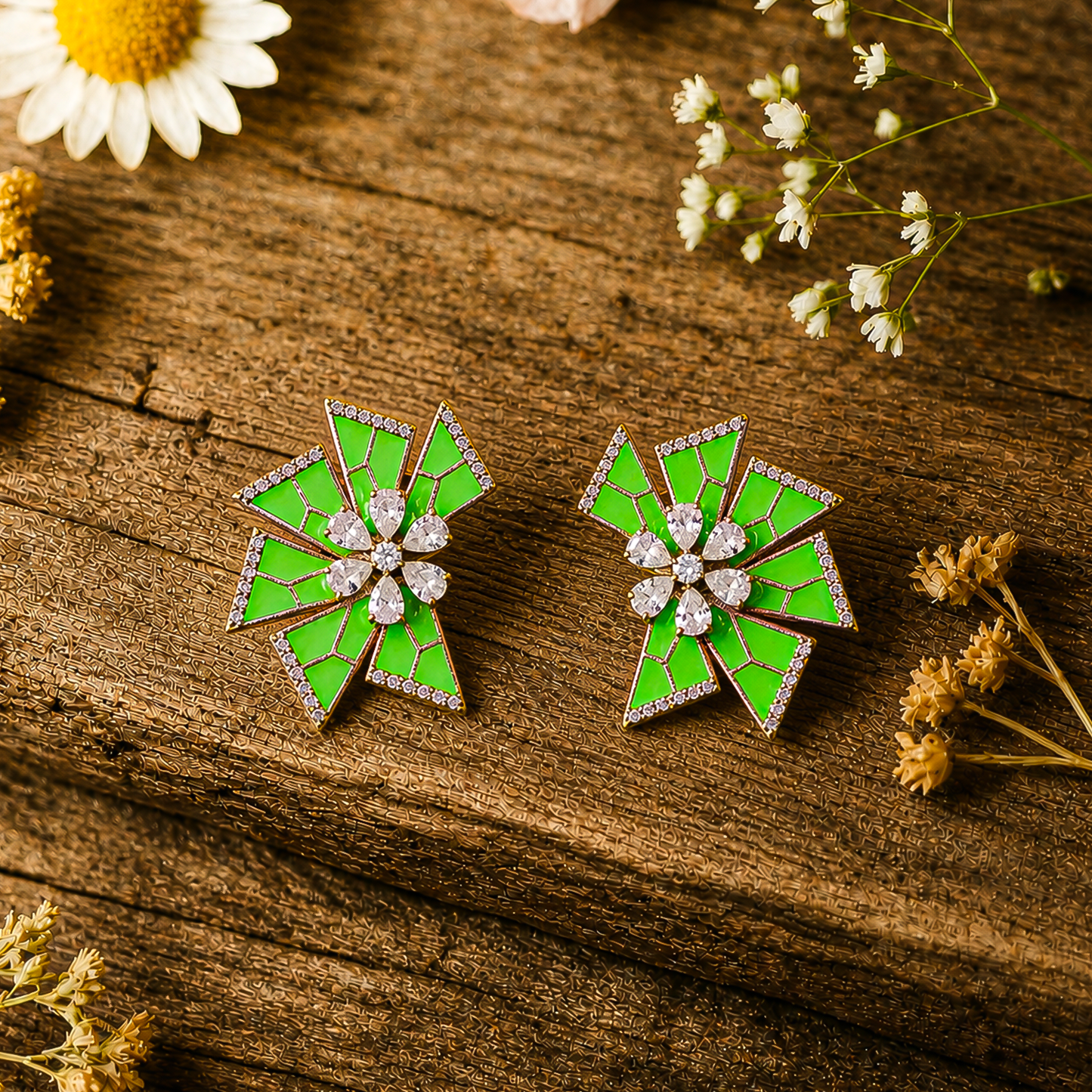 Emerald Starburst Luxe Statement Earrings
