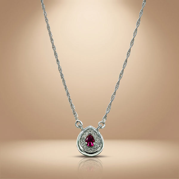 One-of One 92.5 Silver Teardrop Red Simulant Ruby Pendant Necklace