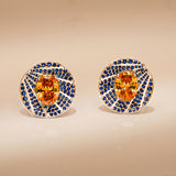925 Silver Round Amber Blue CZ Halo Stud Earrings