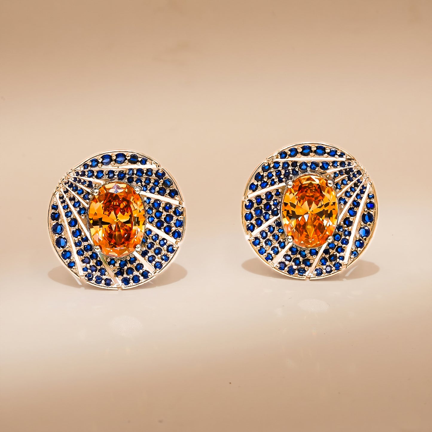 One-of-One 92.5 Silver Amber Halo Blue Stud Earrings