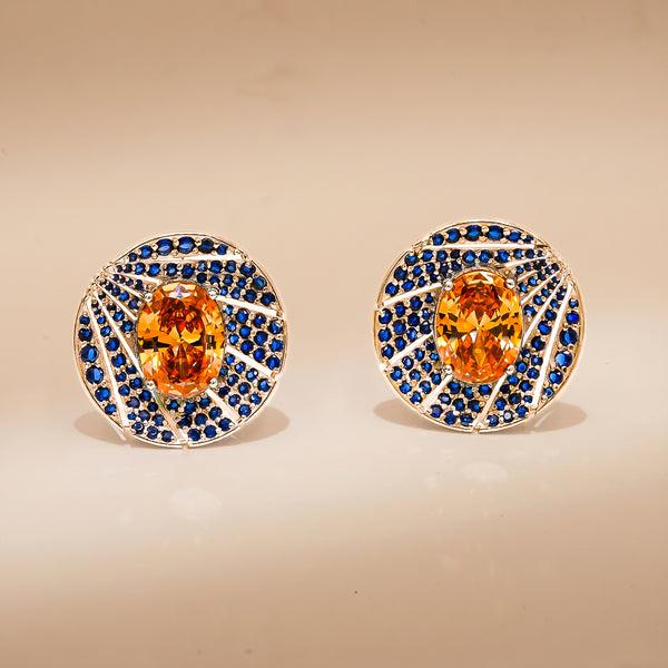 One-of-One 92.5 Silver Amber Halo Blue Stud Earrings