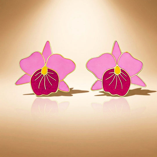 Pink Orchid Bloom Statement Stud Earrings
