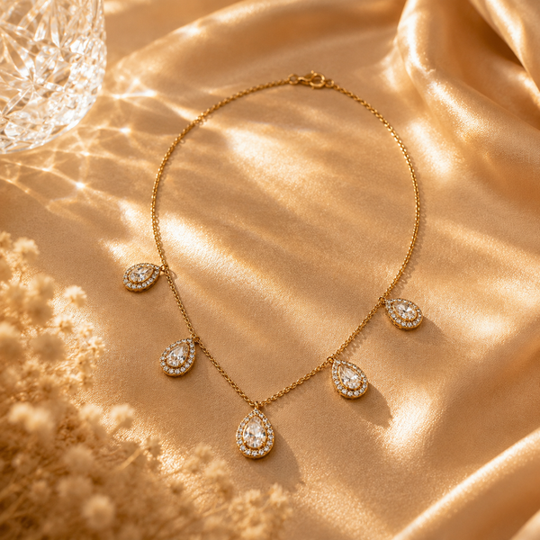 925 Sterling Silver Polki & Moissanite Teardrop Necklace Statement Jewellery