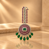 Royal Groom Kalgi Pin for Men with Emerald Green Pink Stones Wedding Turban Brooch