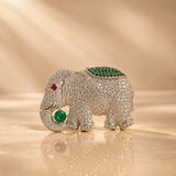 Luxury Elephant Brooch Pin for Men, Crystal Rhinestone Green Quartz Jewelry Gift