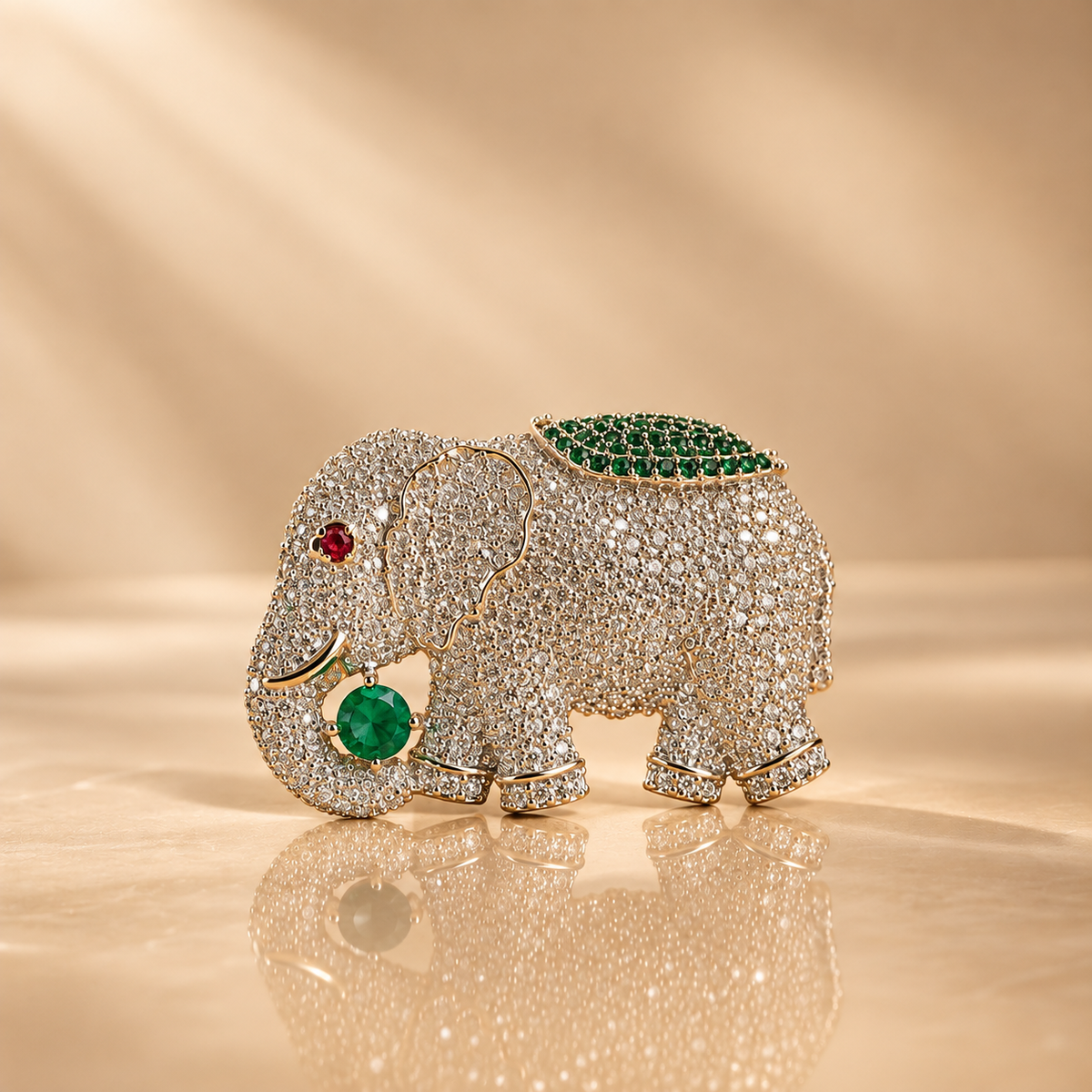 Luxury Elephant Brooch Pin for Men, Crystal Rhinestone Green Quartz Jewelry Gift