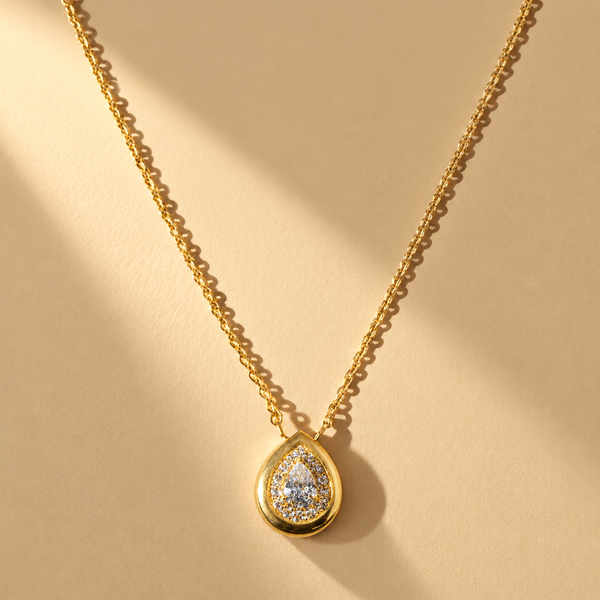 18 Inch 925 Sterling Silver Quartz & Moissanite with Teardrop Statement Chain Pendant