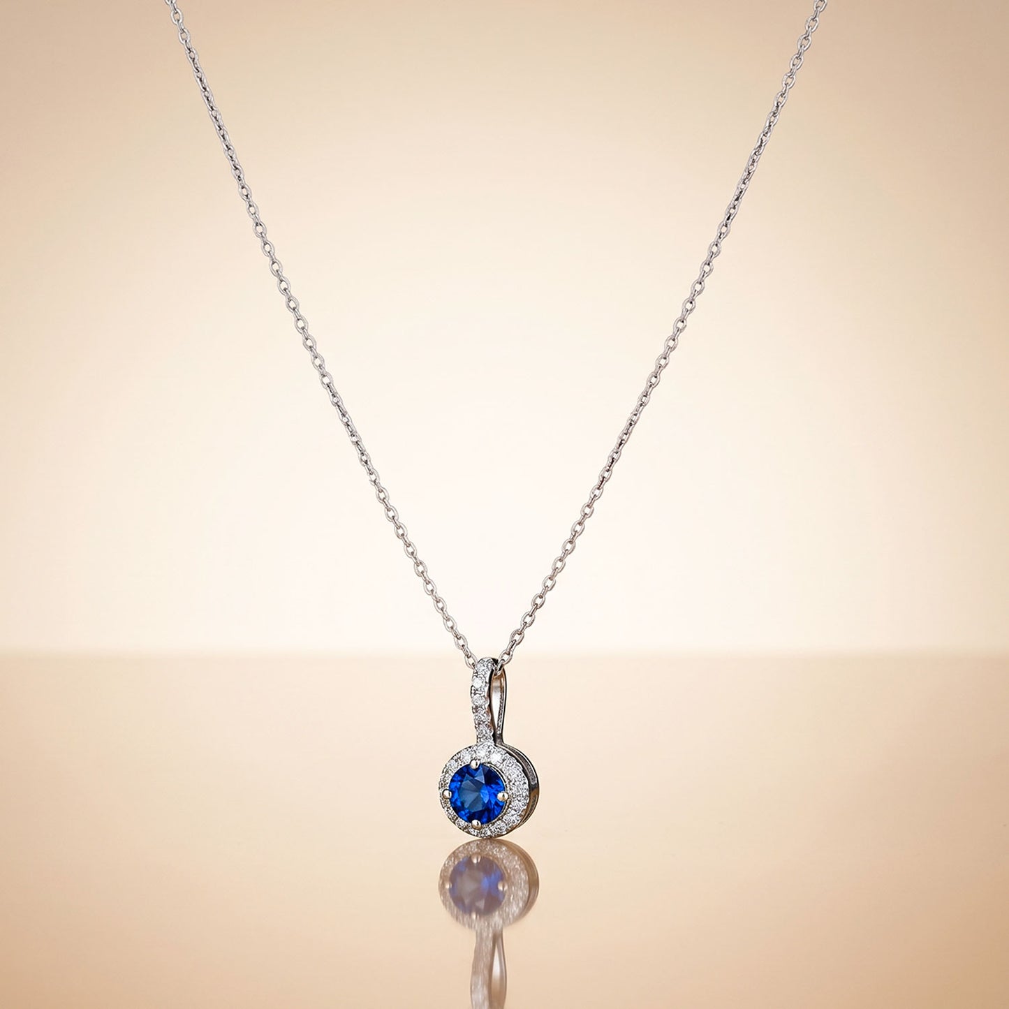 Sapphire Round - 92.5 Silver Pendant Set