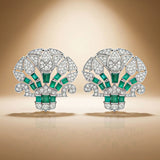 925 Silver Emerald Art Deco Fan Earrings