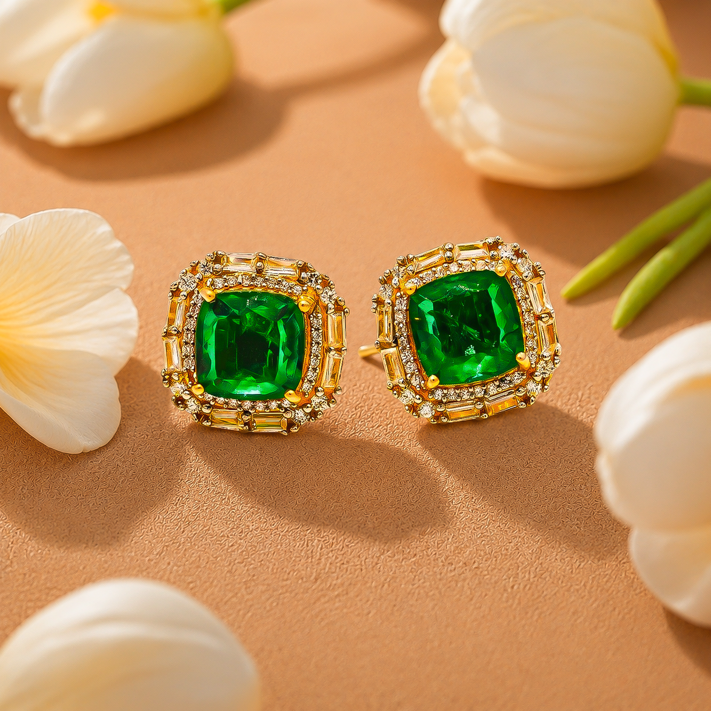 One-of-One Emerald Frame Studs in 92.5 Silver