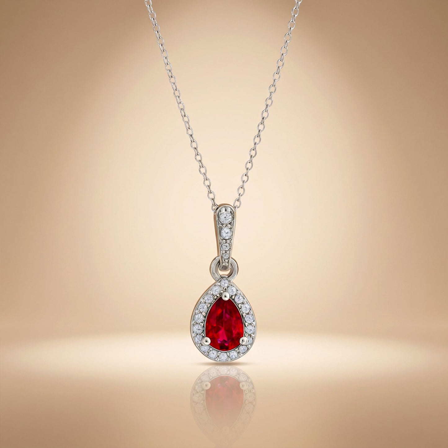 Ruby Dewdrop - 92.5 Silver Pendant Set