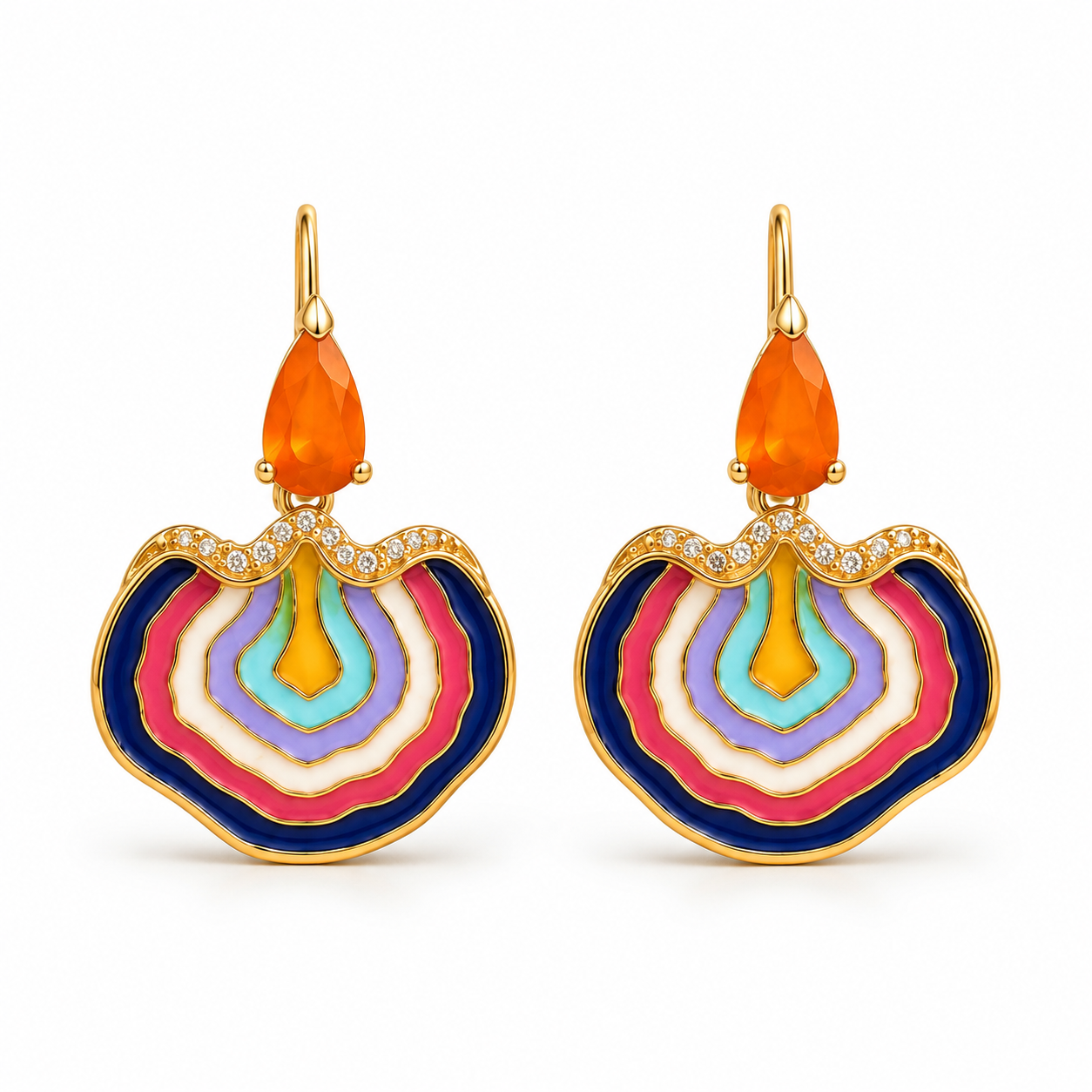 Multicolor Enamel Drop Earrings with Orange Quartz