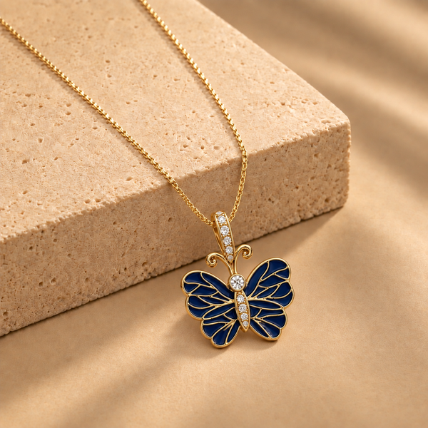 0.15 ct Natural Diamonds with 925 Silver Blue Butterfly