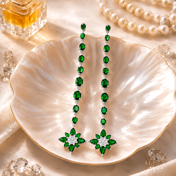 One-of-One 92.5 Silver Green Floral Drop Earrings