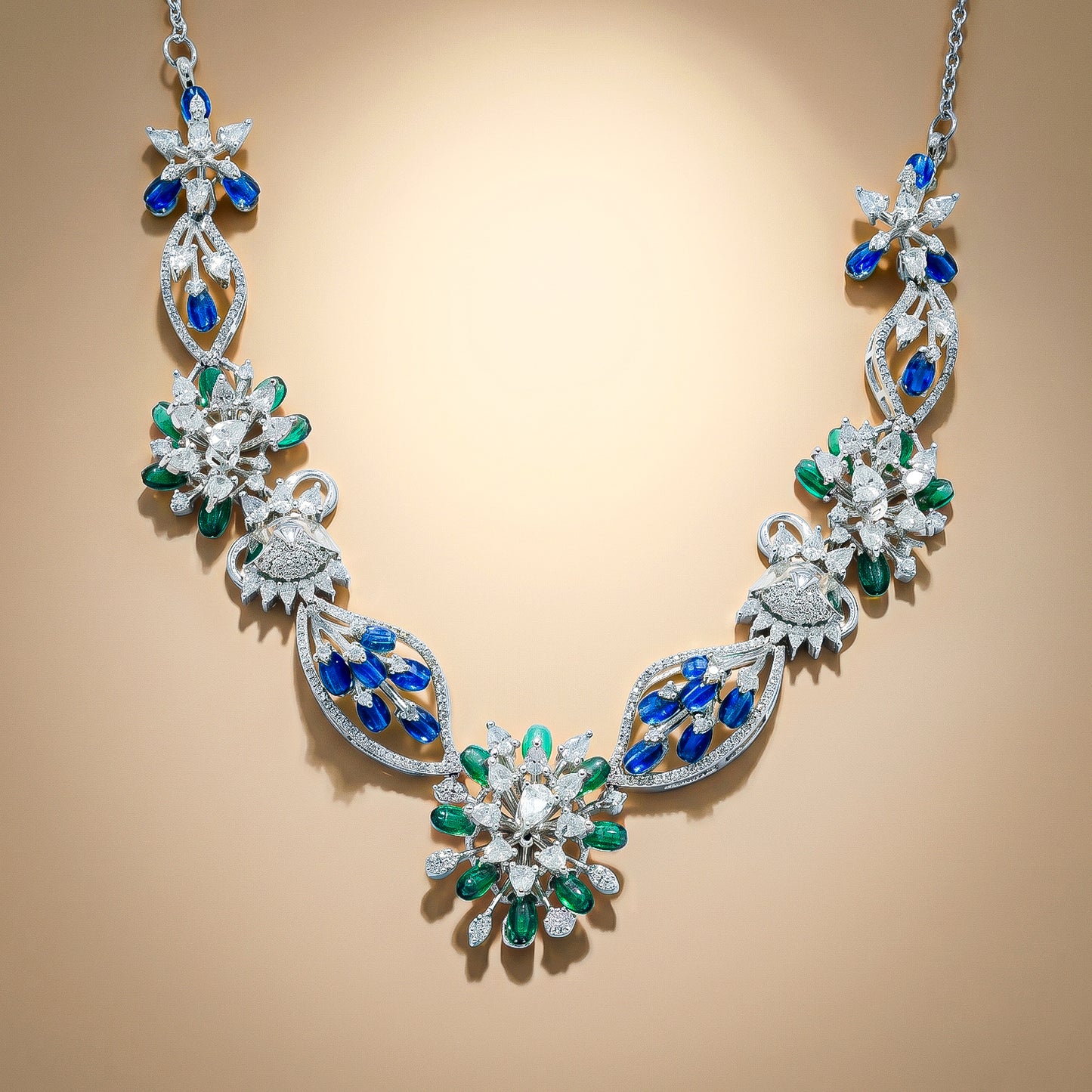 92.5 Sterling Silver Floral Cascade Necklace Set