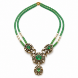 Green Beads Moissanite Polki Emerald Drop Necklace