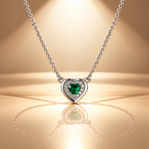 Heart Green Quartz Moissanite Halo Pendant Chain