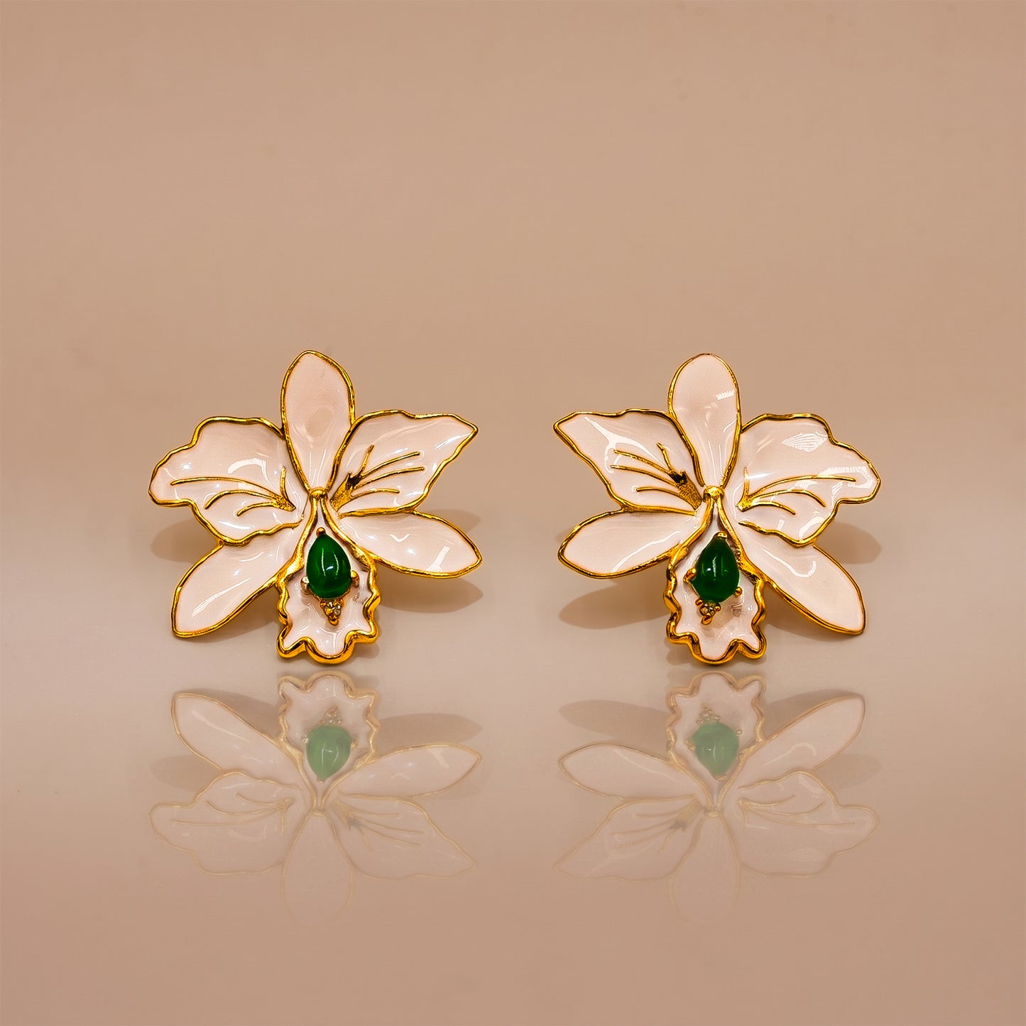 One-of-One 92.5 Silver White Enamel Orchid Stud Earrings