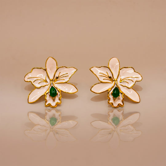One-of-One 92.5 Silver White Enamel Orchid Stud Earrings