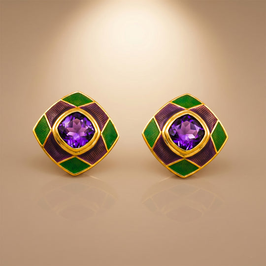 One-of-One 92.5 Silver Amethyst Enamel Square Stud Earrings
