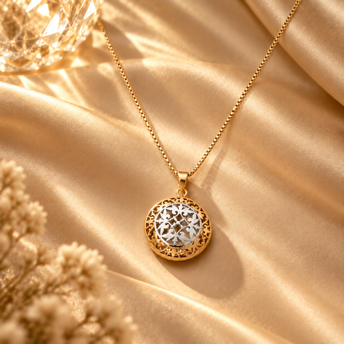 Floral 925 Sterling Silver Round Pendant | Hallmarked Jewellery