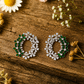 Emerald Blossom Oval Statement Earrings