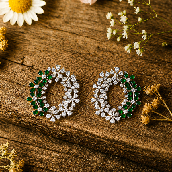 Emerald Blossom Oval Statement Earrings