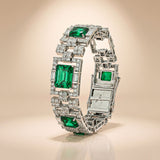 925 Silver Green Emerald Link Bracelet