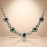 925 Silver Blue Green Emerald Sapphire Necklace