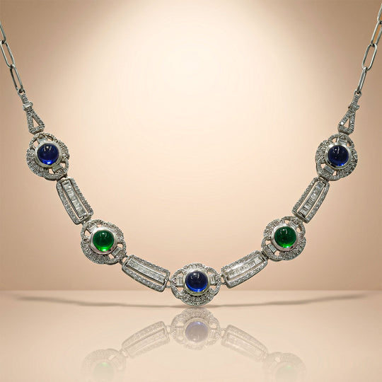 One-of-One 92.5 Silver Midnight Blue & Green Silver Necklace