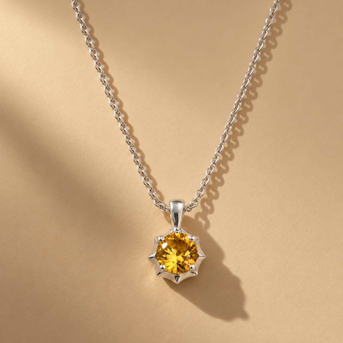 18 Inch 925 Sterling Silver Round Solitaire Quartz with Moissanite Chain Pendant