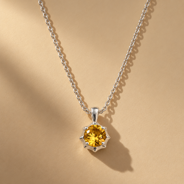 18 Inch 925 Sterling Silver Round Solitaire Quartz with Moissanite Chain Pendant