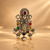 Regal Indian Temple Inspired Deity Motifs Multicolor Gemstones Statement Pendant