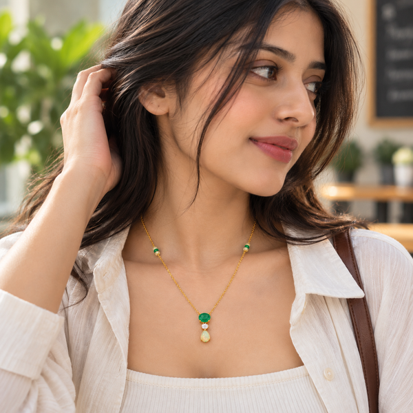 18 Inch 925 Sterling Silver Green & Opal Necklace