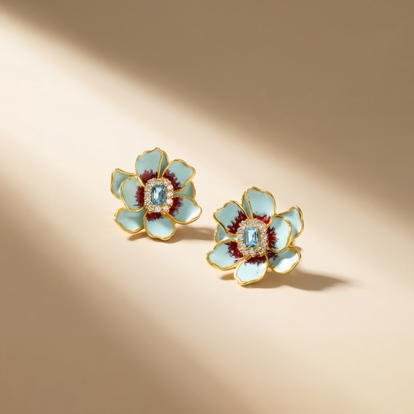 Aqua Bloom Earrings Silver
