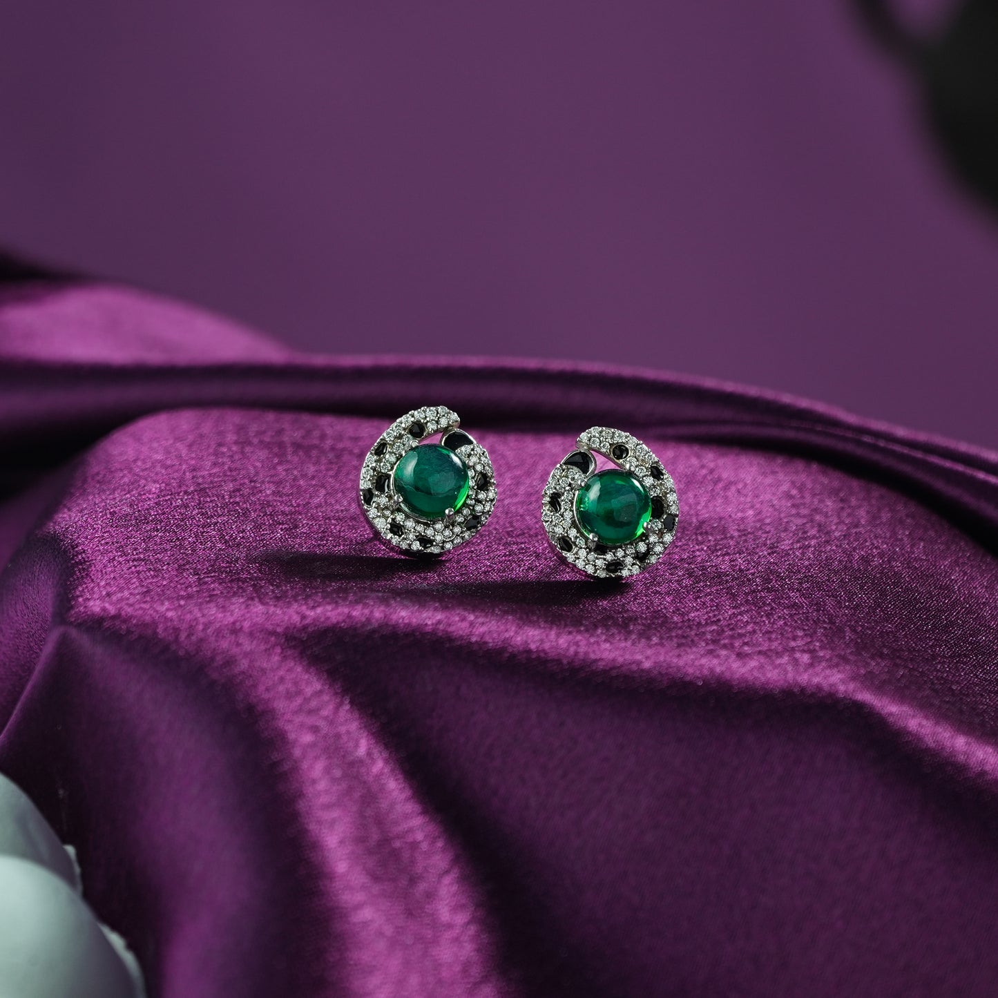 One-of-One Emerald Swirl Stud Earrings in 92.5 Silver