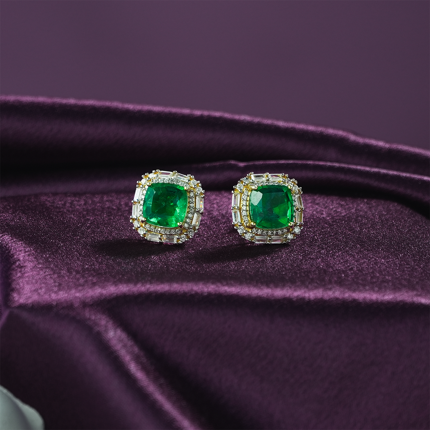 One-of-One Emerald Frame Studs in 92.5 Silver