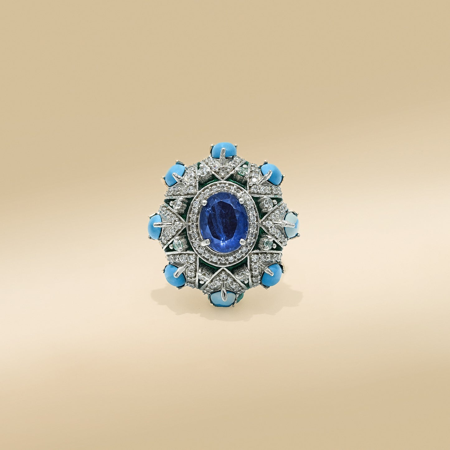 One-of-One 92.5 Silver Blue Stone Halo Ring