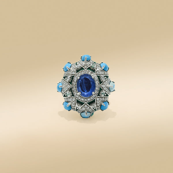 One-of-One 92.5 Silver Blue Stone Halo Ring