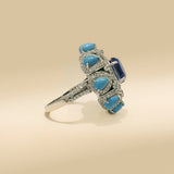 925 Silver Blue Sapphire Turquoise Ring