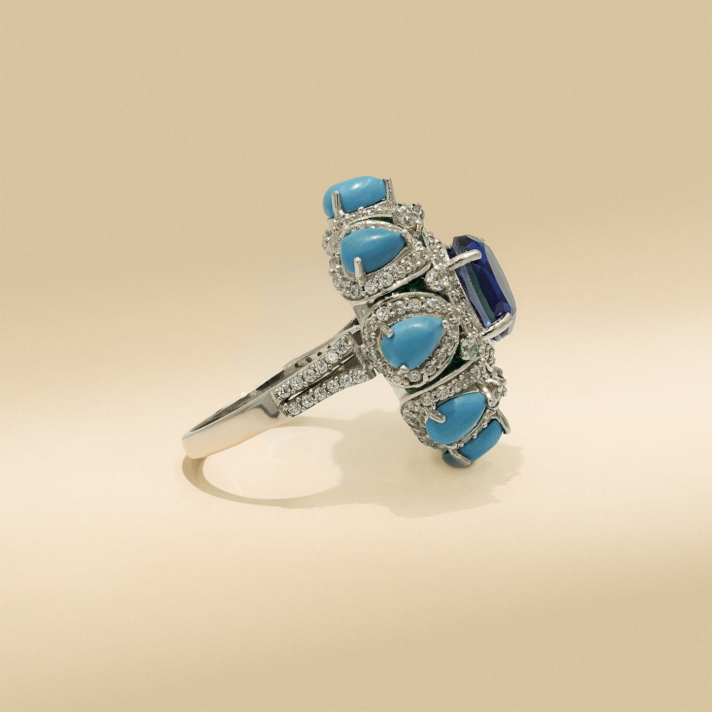 One-of-One 92.5 Silver Blue Stone Halo Ring