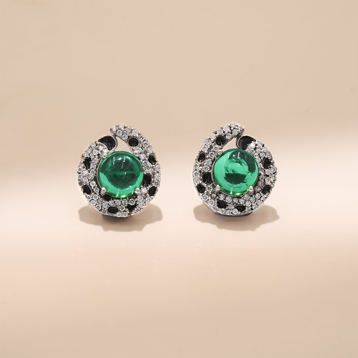 One-of-One Emerald Swirl Stud Earrings in 92.5 Silver