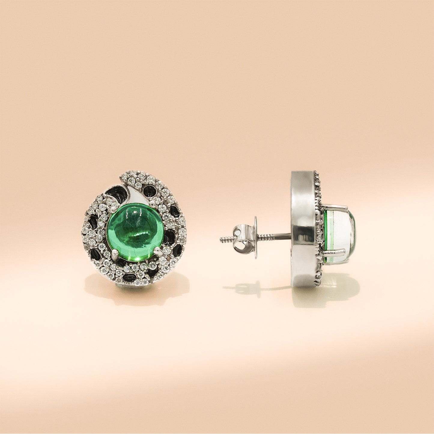 One-of-One Emerald Swirl Stud Earrings in 92.5 Silver
