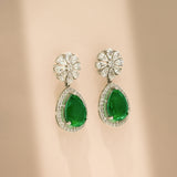925 Silver Emerald Green Pear Drop Necklace Set