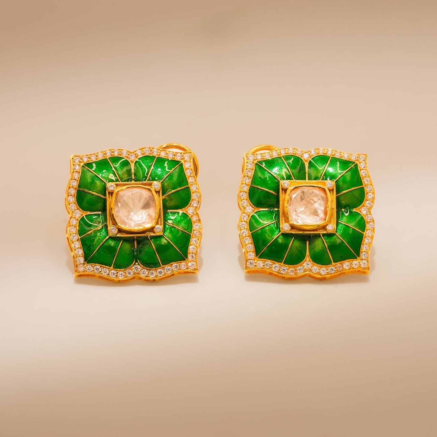 One-of-One 92.5 Silver Green Enamel Square Stud Earrings